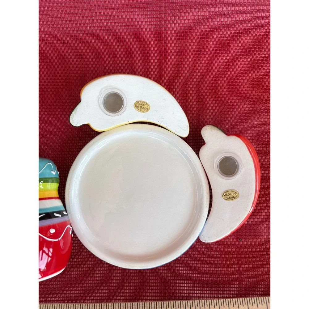 Colorful Ceramic Salt and Pepper Shaker Set with Chili Pepper Tray 5 Piece Set
